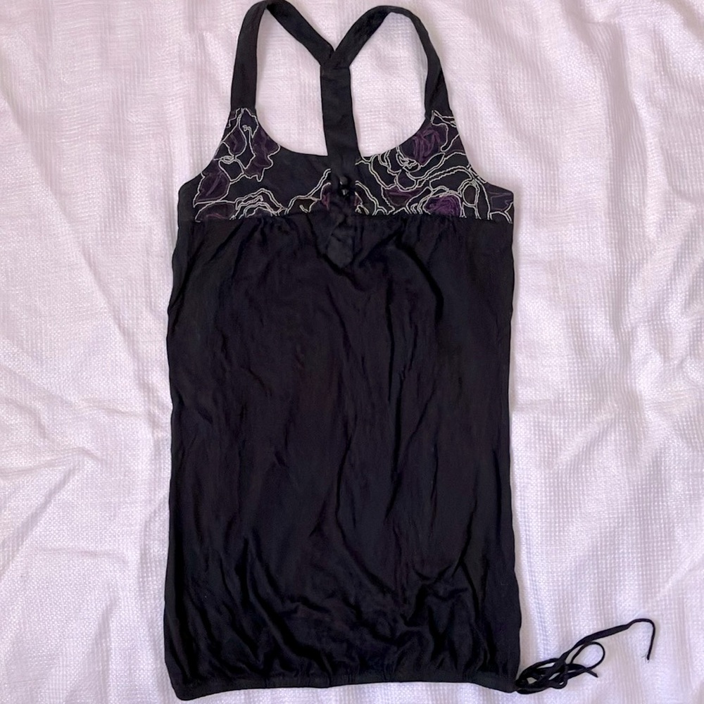 Gentle Fawn black long tank top with embroidery